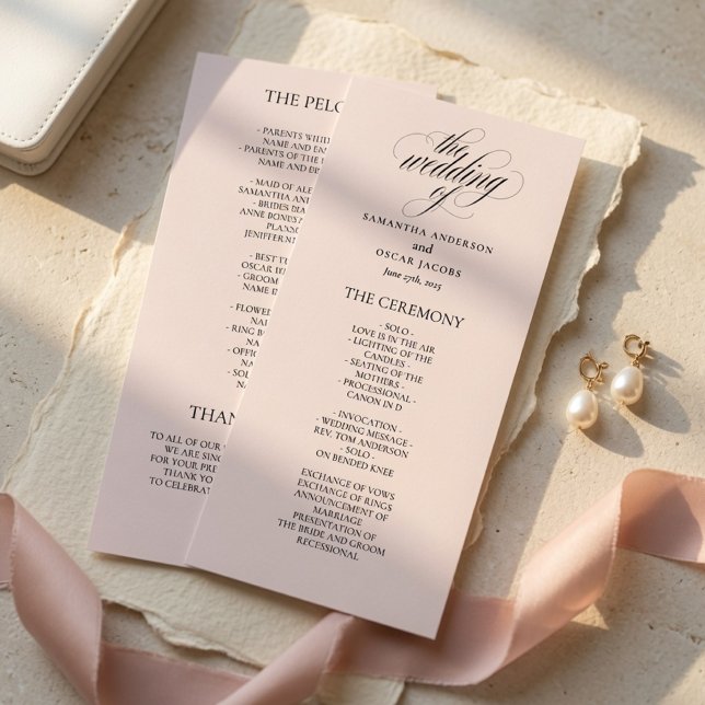 Minimalist Blush Wedding Program Elegant Script  Menu (Creator Uploaded)