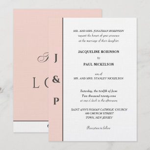 Minimalist Blush White Monogram  Invitation