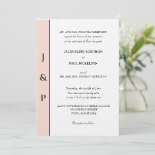 Minimalist Blush White Monogram  Invitation