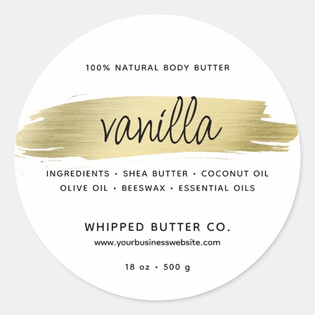 Minimalist Body Butter Small Business Gold Classic Round Sticker (Front)