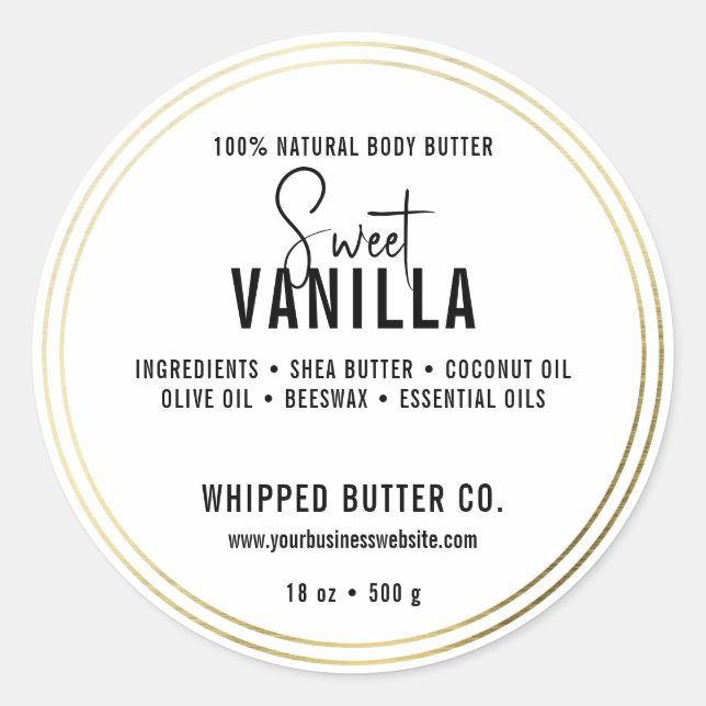 Minimalist Body Butter Small Business Gold| LOGO Classic Round Sticker (Front)