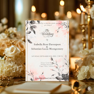 Minimalist Bohemian Blush Pink & Charcoal Wedding Invitation
