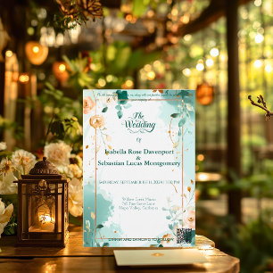 Minimalist Bohemian Emerald and Rose Gold Wedding  Invitation