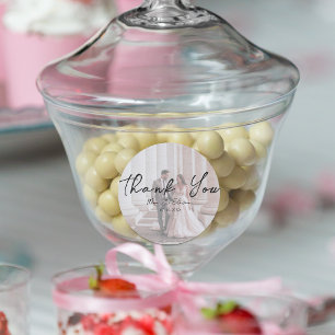 Minimalist bohemian image wedding thank you classic round sticker