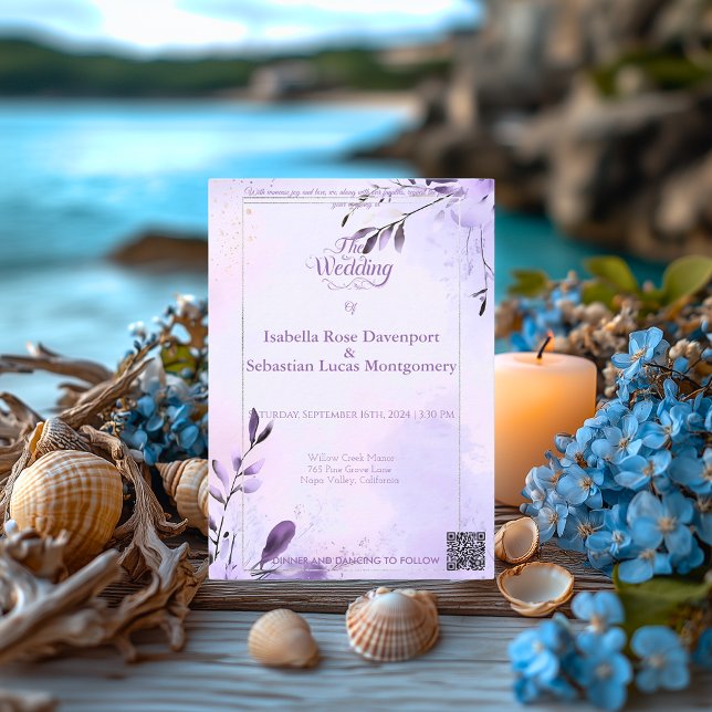 Minimalist Bohemian Lavender & Silver Wedding  Invitation (Creator Uploaded)