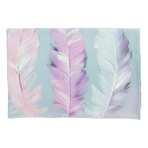 Minimalist Bohemian Pastel Feather Trio Pillowcase