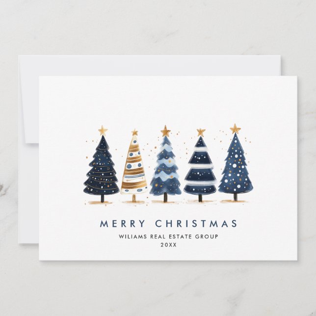 Minimalist Bohemian Pine Tree Christmas Corporate Holiday Card (Front)