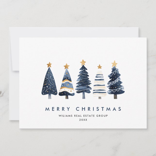 Minimalist Bohemian Pine Tree Christmas Corporate Holiday Card (Front)