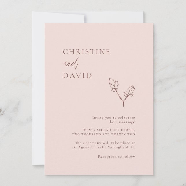 Minimalist Bohemian Rose Wedding invitation (Front)
