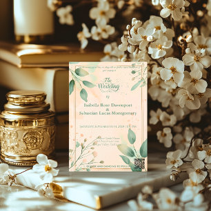 Minimalist Bohemian Sage Green & Rose  Wedding Invitation