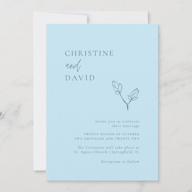 Minimalist Bohemian Soft Blue Wedding invitation (Front)