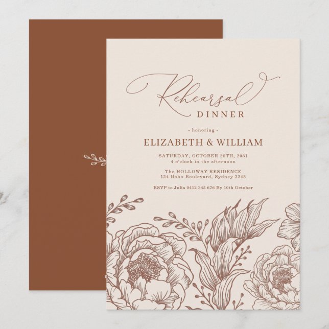 Minimalist Bohemian Terracotta Rehearsal Dinner Invitation (Front/Back)