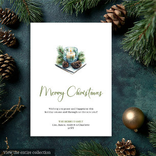 Minimalist Bohemian Watercolor Pine Wreath Card