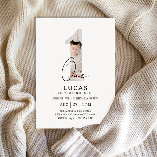 Minimalist Boho 1st Brithday Photo Invitation