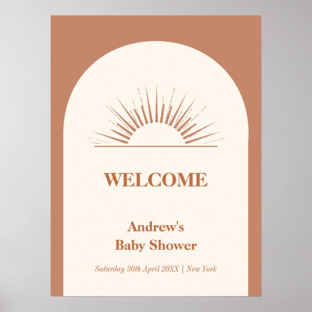 Minimalist Boho Arch Sunshine Baby Shower Welcome Poster (Front)