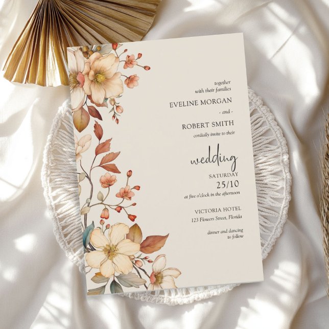 Minimalist Boho Arch Terracotta Fall Wildflowers Invitation (Minimalist Boho Arch Terracotta Fall Wildflowers Invitation)