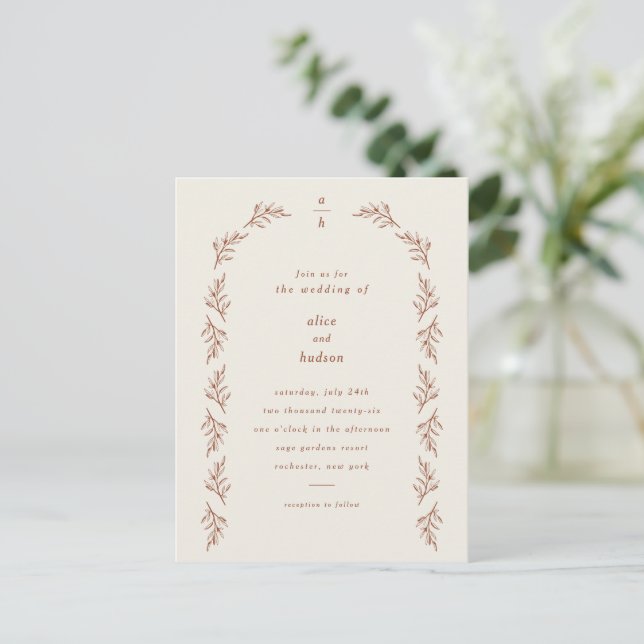 Minimalist Boho Arch Terracotta Wedding Postcard (Standing Front)