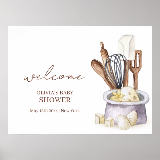 Minimalist Boho Bakery Chef Baby Shower Welcome Poster (Front)