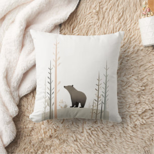 Minimalist Boho Bear in Woods Nursery Kids Room  Cushion