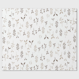 Minimalist Boho Beige Brown Botanical Leaf Pattern Wrapping Paper