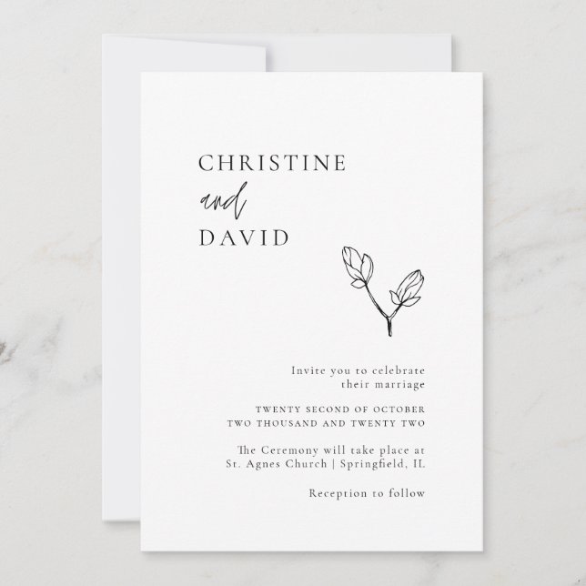 Minimalist Boho Black and White Wedding invitation (Front)