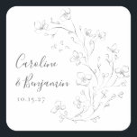 Minimalist Boho Black White Floral Art Wedding Square Sticker<br><div class="desc">Custom Minimalist Boho Cherry Blossom Floral Art Wedding Square Sticker in Black and White</div>