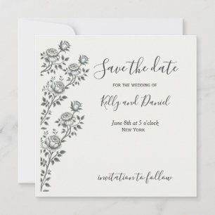 Minimalist Boho Black White Floral Wedding Save The Date