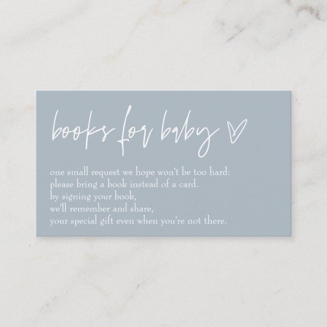 Minimalist Boho Blue Hello Baby Books For Baby Enclosure Card (Front)