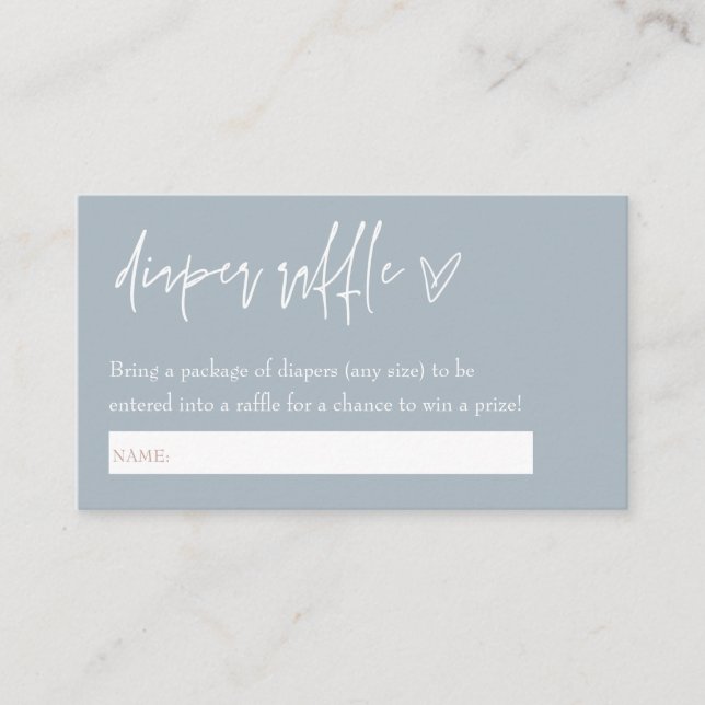 Minimalist Boho Blue Hello Baby Diaper Raffle Enclosure Card (Front)