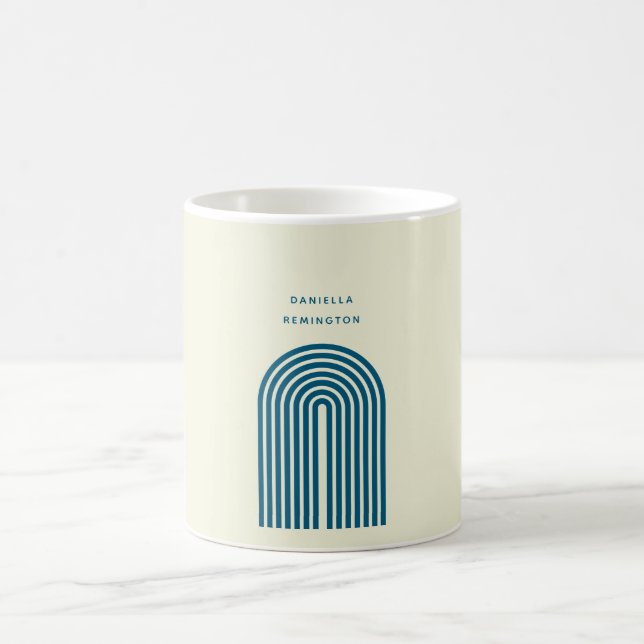 Minimalist Boho Blue Rainbow Arch Line Coffee Mug (Center)