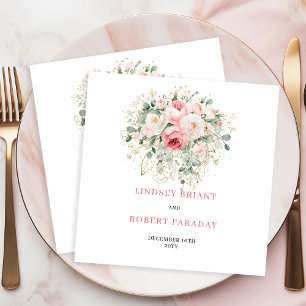 Minimalist Boho Blush Floral Gold Bohemian Wedding Napkin