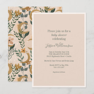 Minimalist Boho Blush Floral Moon Baby Shower Invitation