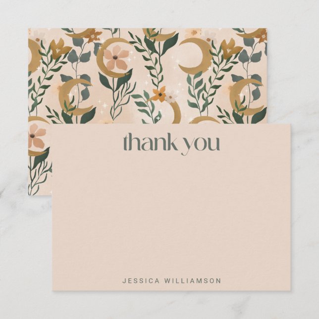 Minimalist Boho Blush Floral Moon Bridal Shower  Thank You Card (Front/Back)