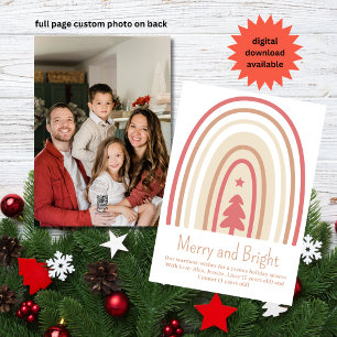Minimalist Boho Blush Pink Tan Rainbow Photo Holiday Card