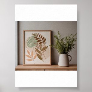 Minimalist Boho Botanical Leaf Art Earth Tone Wall Poster