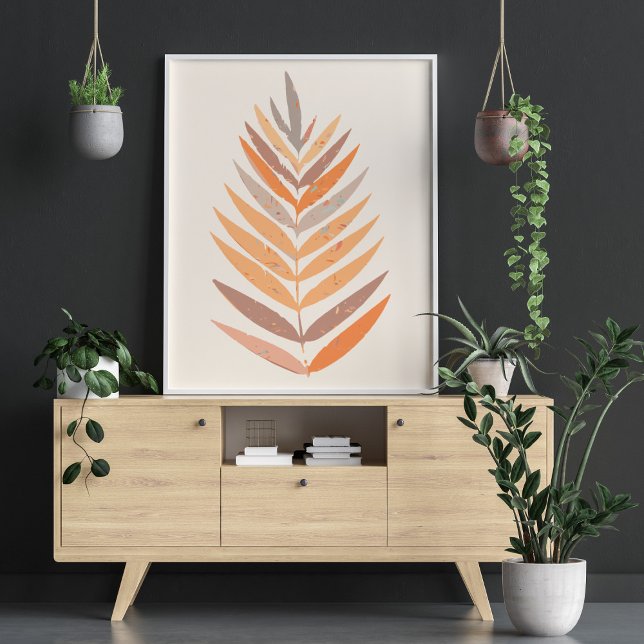 Minimalist Boho Botanical Leaf Neutral Earth Tones Poster (Creator Uploaded)