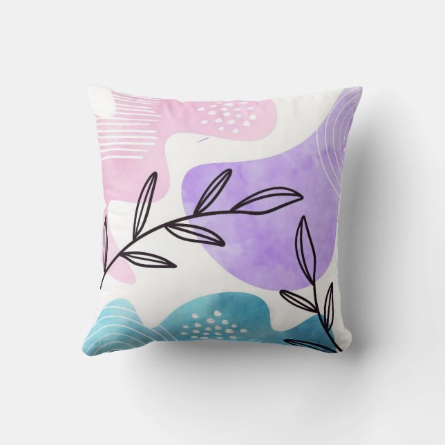 Minimalist Boho Botanical Leaves Lines Art Cushion (Back)