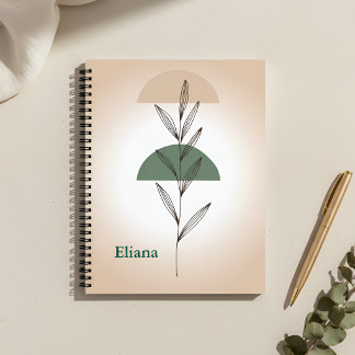 Minimalist Boho Botanical Leaves Personalised Notebook