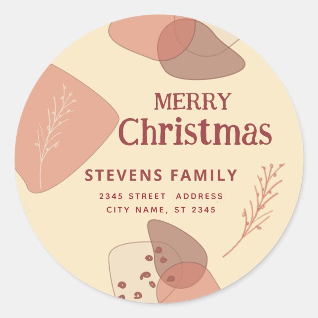 Minimalist boho botanical Merry Christmas Classic Round Sticker (Front)