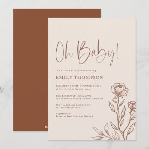 Minimalist Boho Botanical Terracotta Baby Shower Invitation