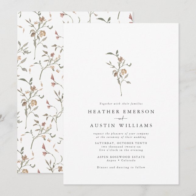 Minimalist Boho Botanicals Wedding Invitation (Front/Back)