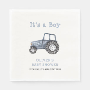 Minimalist Boho Boy Watercolor Tractor Baby Shower Napkin