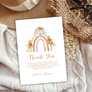 Minimalist Boho Bunny Rainbow Floral Baby Shower  Thank You Card