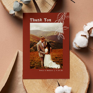 Minimalist Boho Burnt Orange Typewriter Wedding Thank You Card