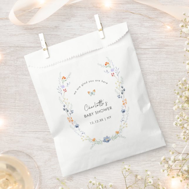 Minimalist Boho Butterfly Wildflower Baby Shower  Favour Bags (Clipped)