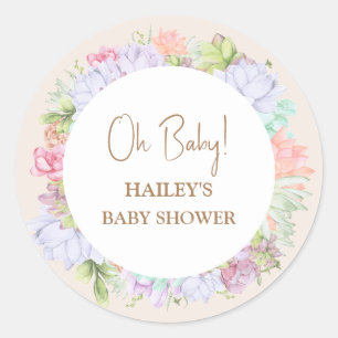Minimalist Boho Cactus Desert Oh Baby Shower Classic Round Sticker