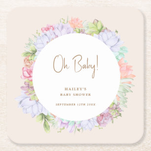 Minimalist Boho Cactus Desert Oh Baby Shower Square Paper Coaster