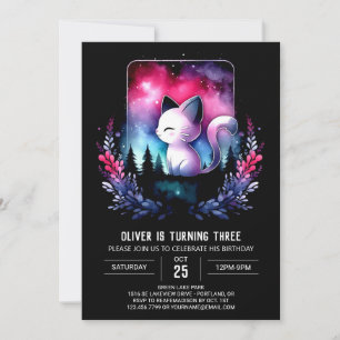 Minimalist Boho Cat Birthday Invitation