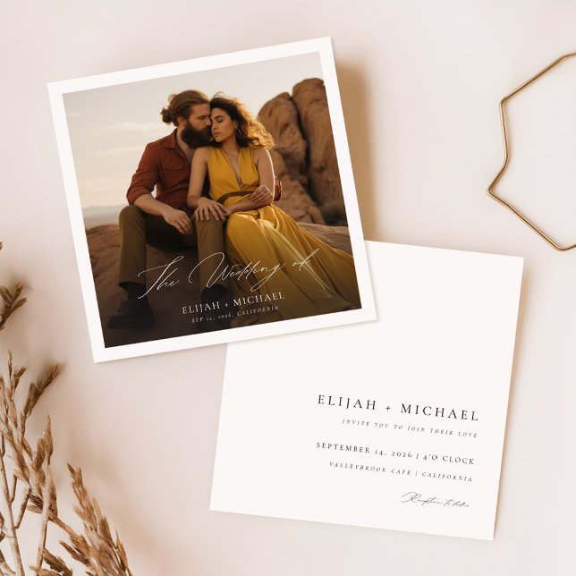 Minimalist Boho Chic Photo Square Wedding  Invitation (Creator Uploaded)