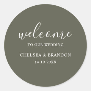 Minimalist Boho Chic Sage Green Welcome Wedding Classic Round Sticker